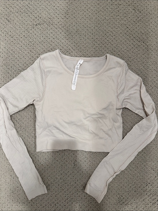 lululemon athletica Tops - lululemon athletica Ribbed Long-Sleeve Crop Top - Light Beige